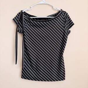 Black Striped Tie-Shoulder Women’s Top